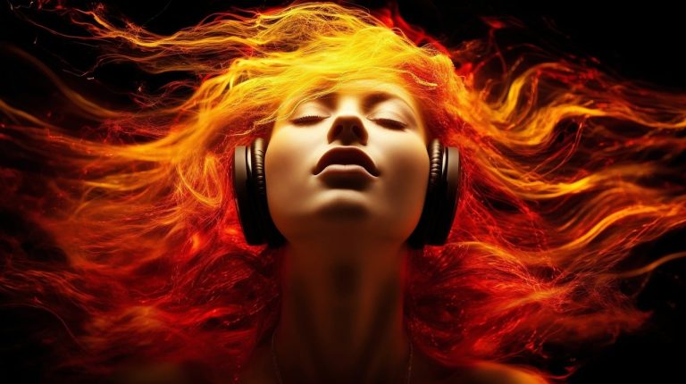 Woman Listen to Binaural Beats