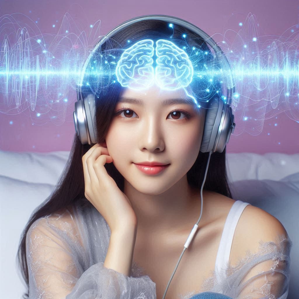 Woman Listening to Brain Waves Music