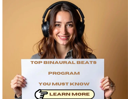 Woman holding a text banner With a top binaural beats program