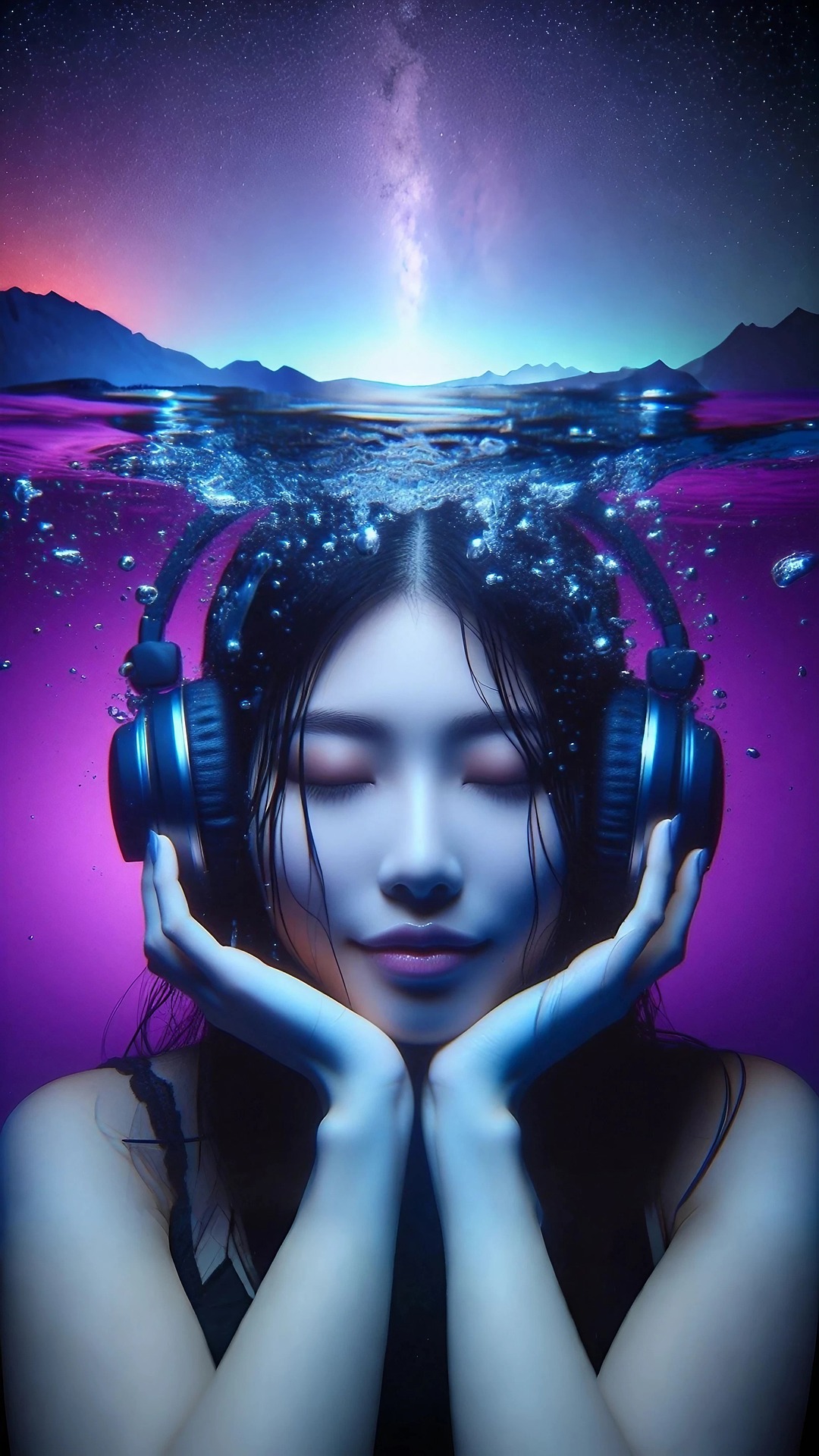 Woman listen to binaural beats